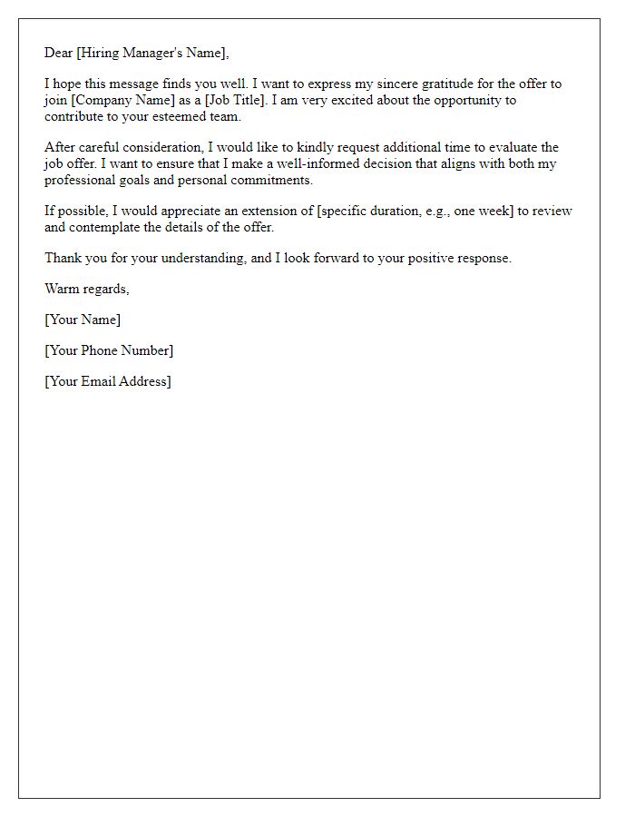 Letter template of requesting additional time for job offer evaluation