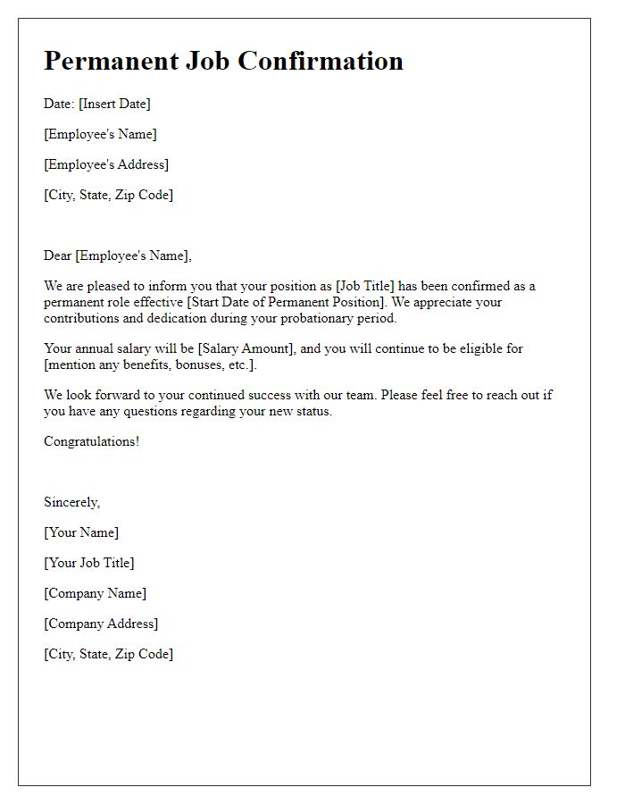 Letter template of permanent job confirmation