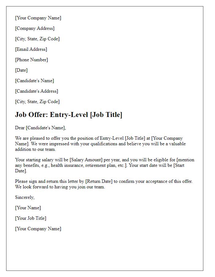 Letter template of entry-level position offer