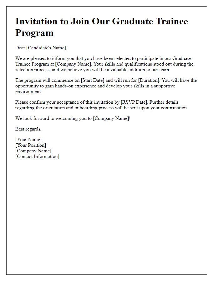 Letter template of graduate trainee program invitation