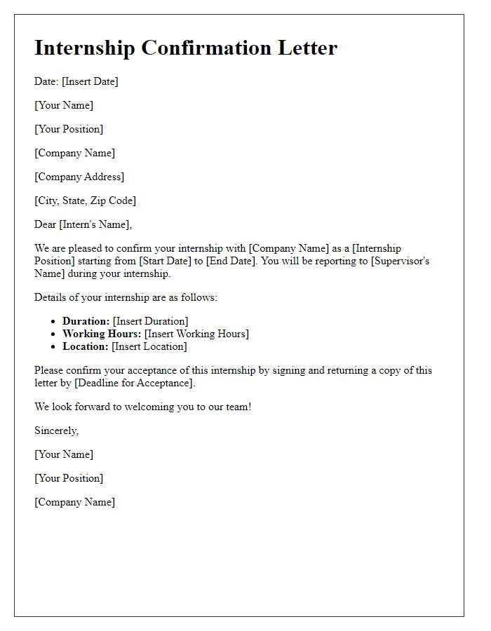 Letter template of internship confirmation