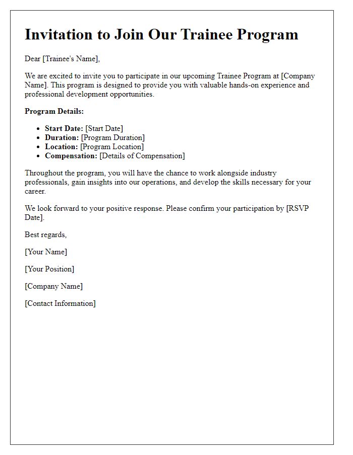 Letter template of trainee program invitation