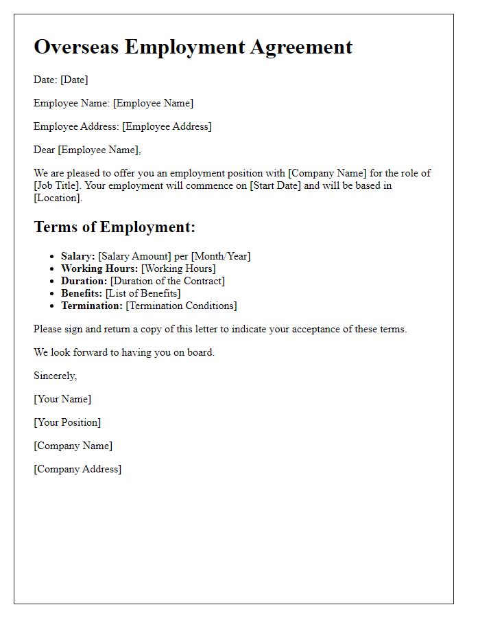 Letter template of overseas employment agreement