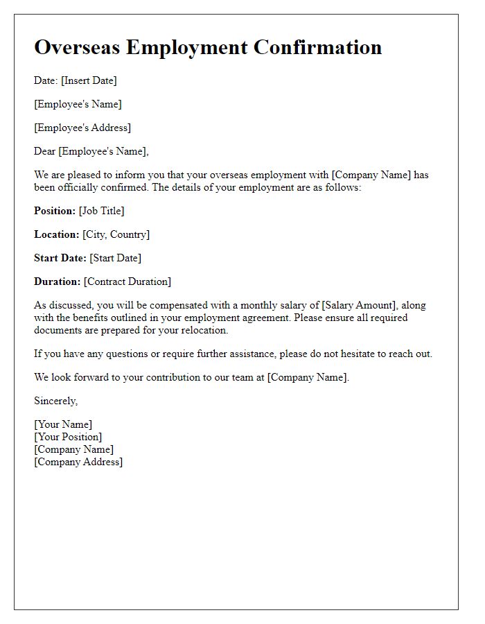 Letter template of overseas employment confirmation