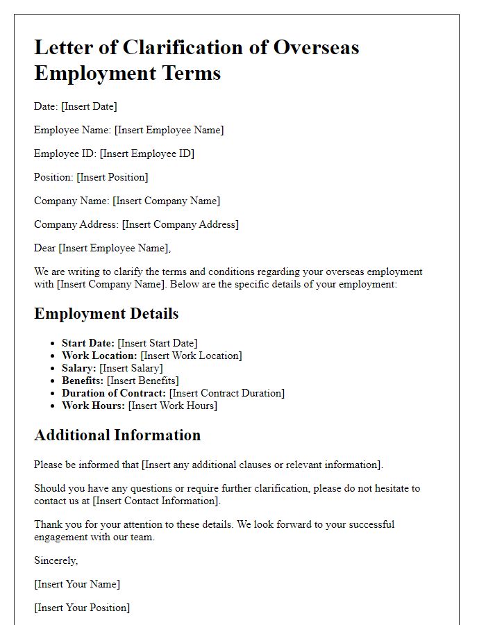 Letter template of overseas employment terms clarification