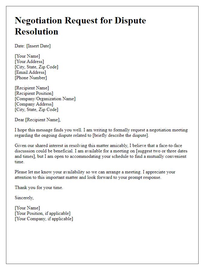 Letter template of negotiation request for dispute resolution