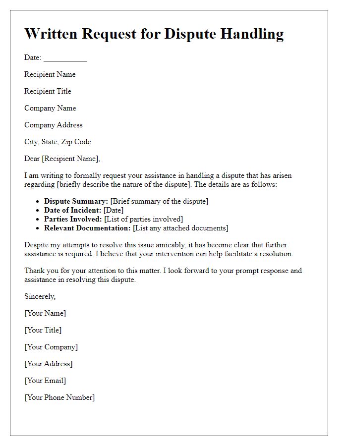 Letter template of written request for dispute handling