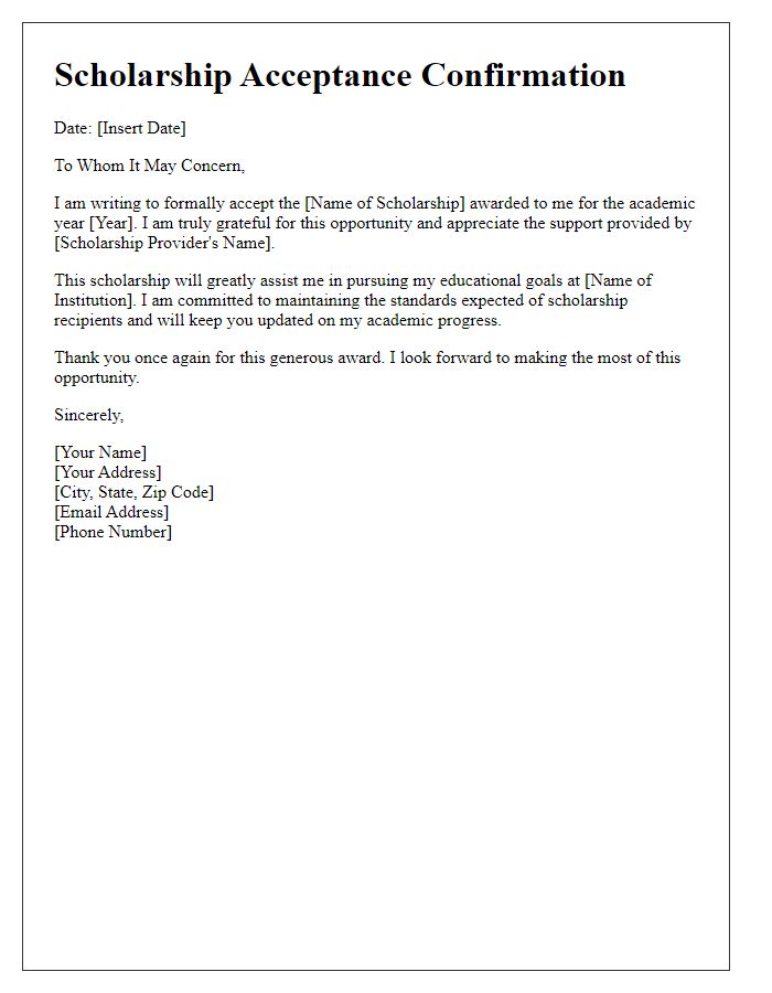 Letter template of scholarship acceptance confirmation