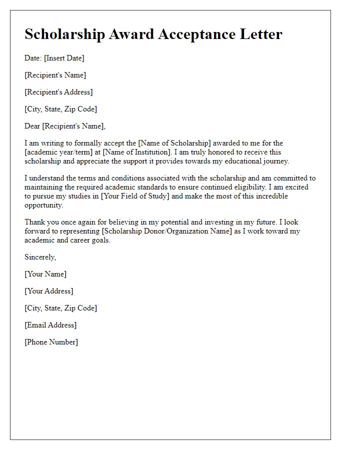 Letter template of scholarship award acceptance letter