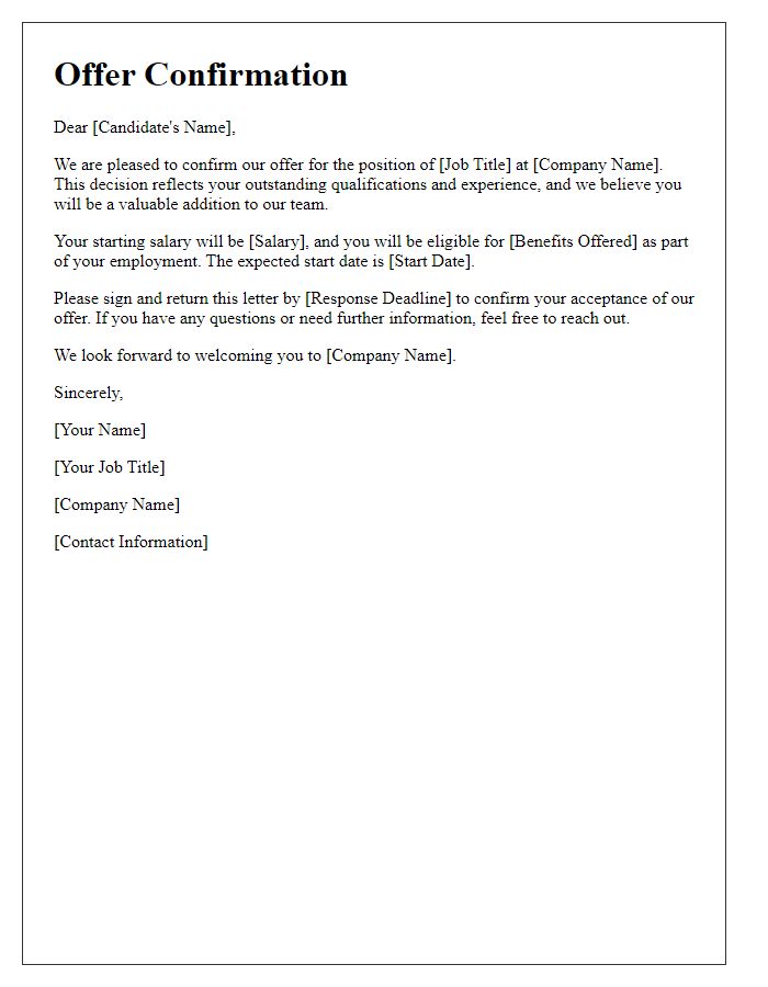 Letter template of executive position offer confirmation