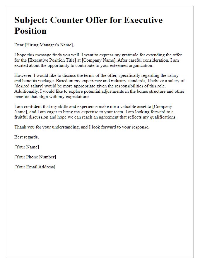 Letter template of executive position offer counter