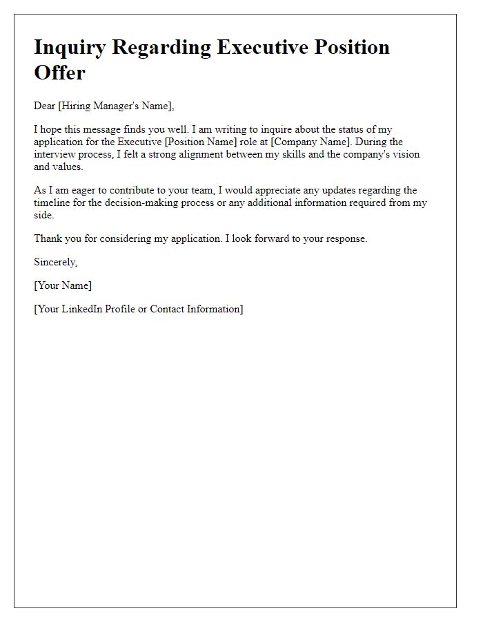 Letter template of executive position offer inquiry