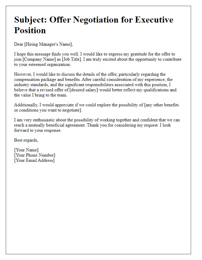 Letter template of executive position offer negotiation