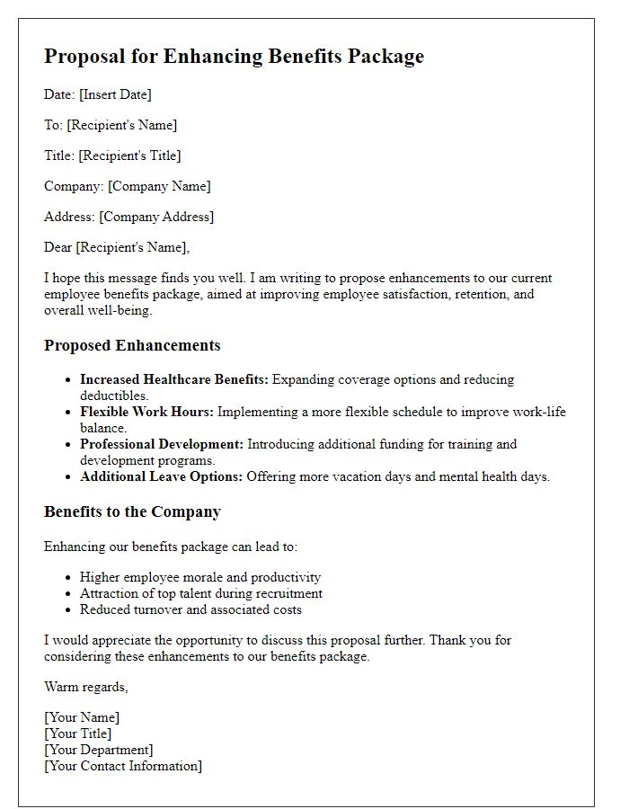 Letter template of enhancing benefits package proposal for employment