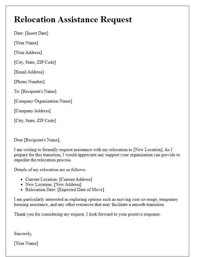 Letter template of relocation assistance for expediting relocation processes
