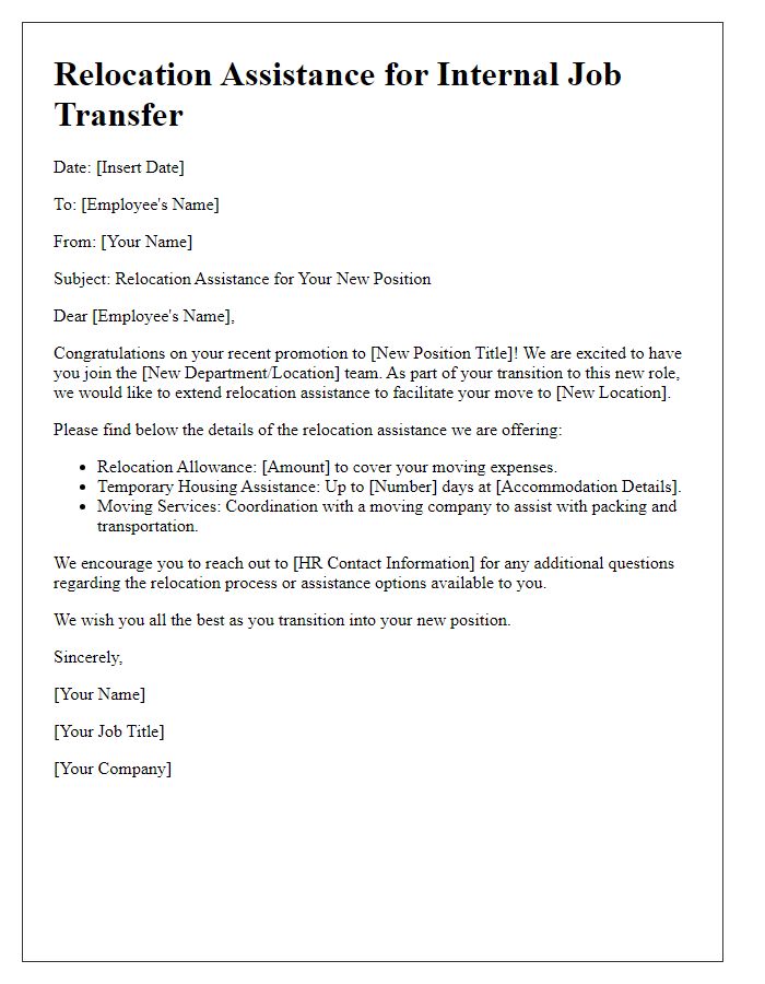 Letter template of relocation assistance for internal job transfer