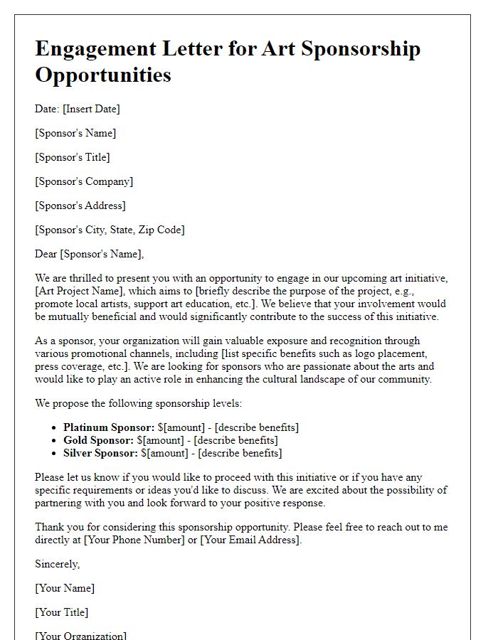 Letter template of engagement letter for art sponsorship opportunities