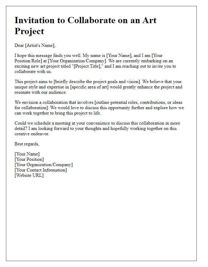 Letter template of invitation for collaboration on an art project