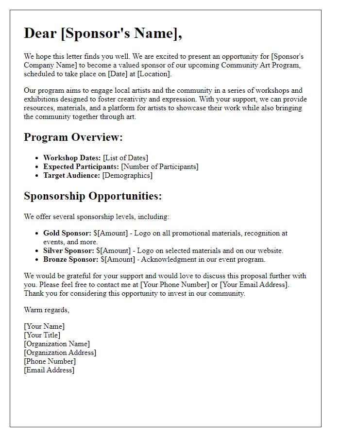 Letter template of sponsorship proposal for community art program