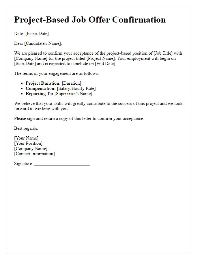 Letter template of project-based job offer confirmation