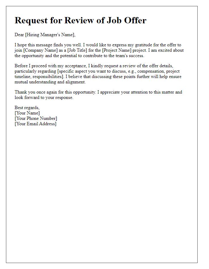 Letter template of project-based job offer review request