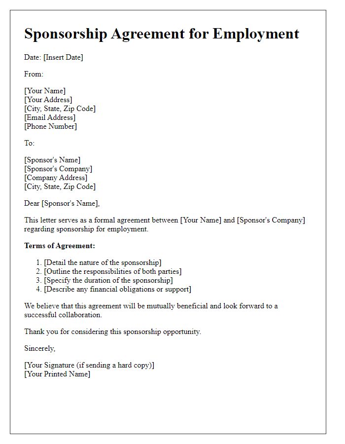 Letter template of sponsorship agreement for employment