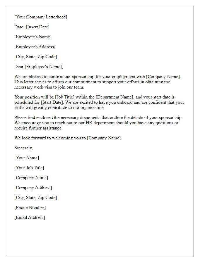 Letter template of sponsorship confirmation for employment