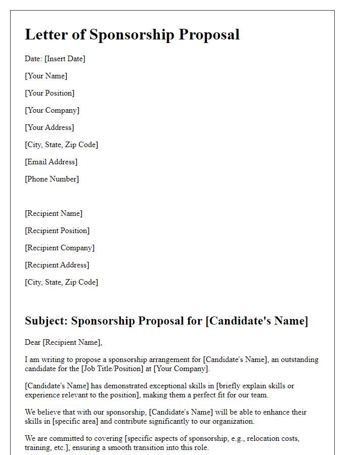 Letter template of sponsorship proposal for job candidate