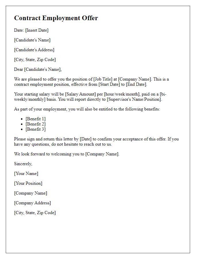 Letter template of Contract Employment Offer
