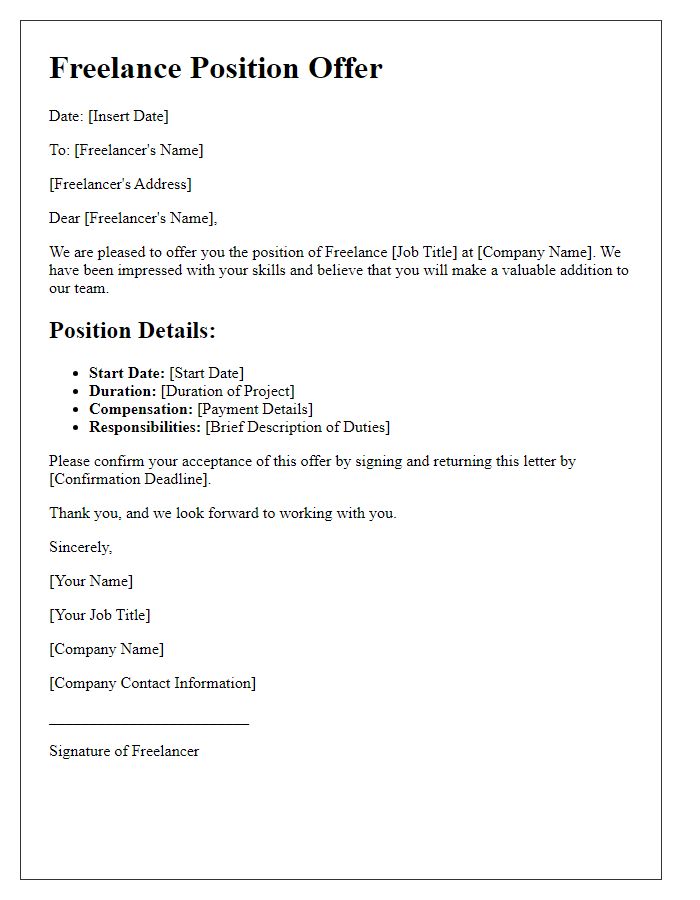 Letter template of Freelance Position Offer