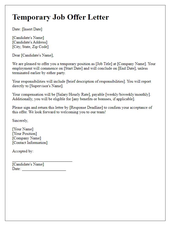 Letter template of Temporary Job Offer