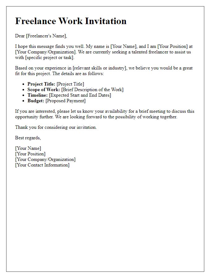 Letter template of freelance work invitation