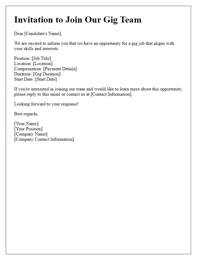 Letter template of gig job invitation