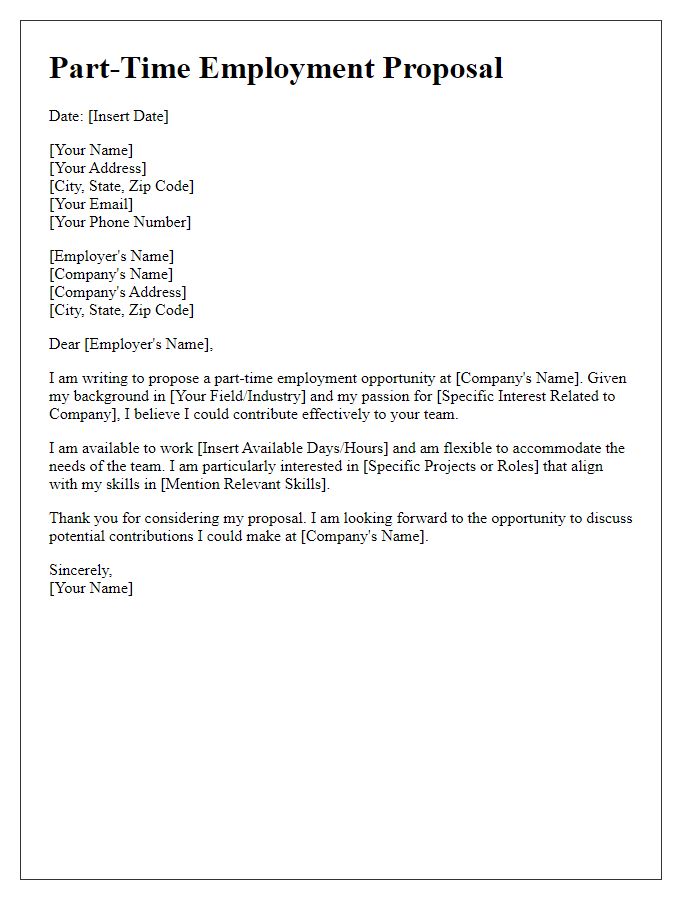 Letter template of part-time employment proposal