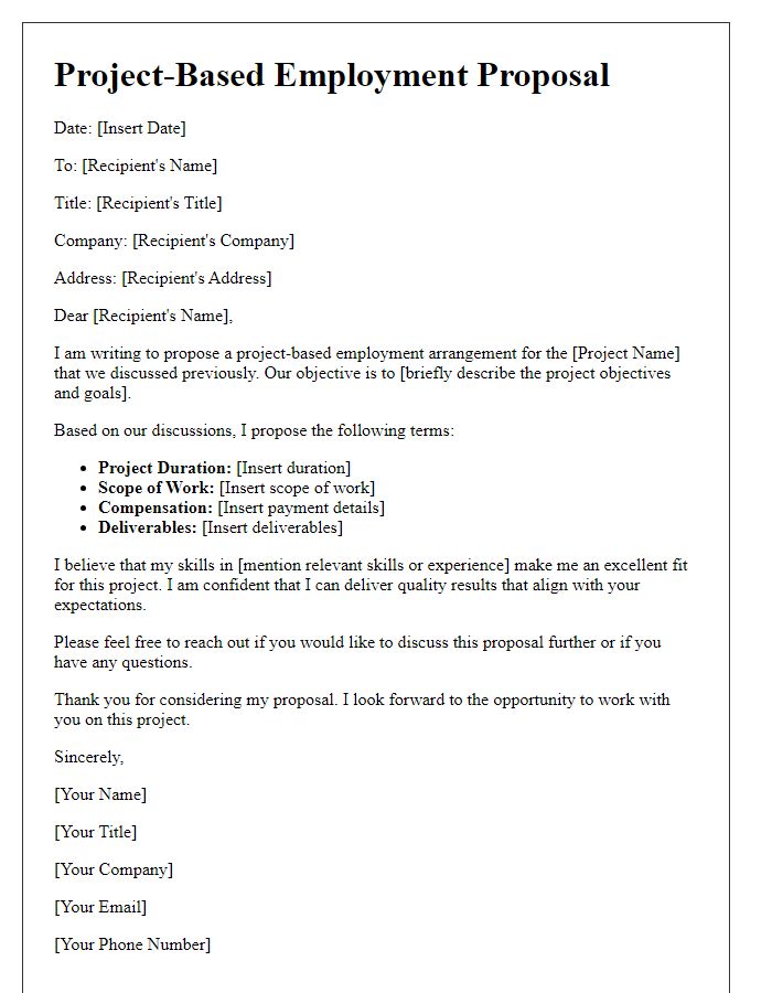 Letter template of project-based employment proposal