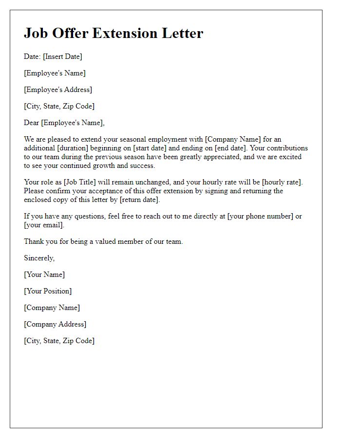 Letter template of seasonal job offer extension