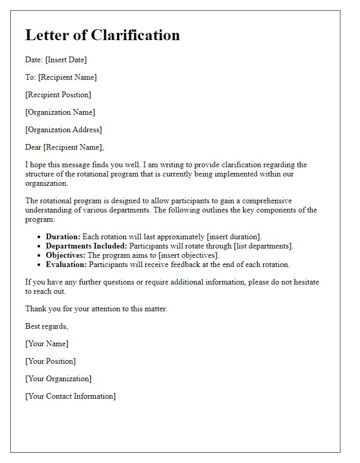 Letter template of clarification on rotational program structure