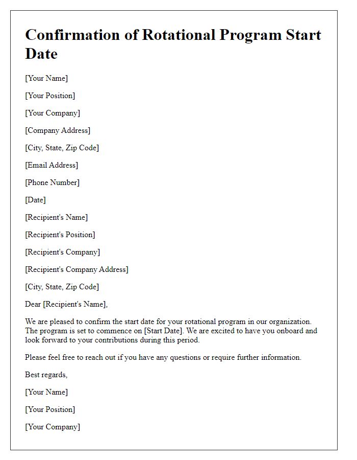 Letter template of confirmation for rotational program start date