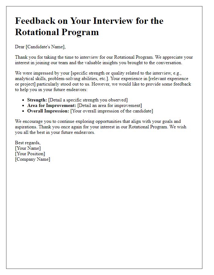 Letter template of feedback on rotational program interview