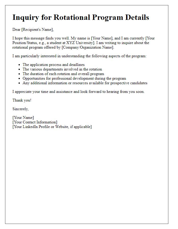 Letter template of inquiry for rotational program details