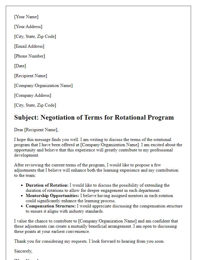 Letter template of negotiation for rotational program terms