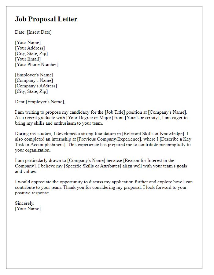 Letter template of job proposal for novice professionals