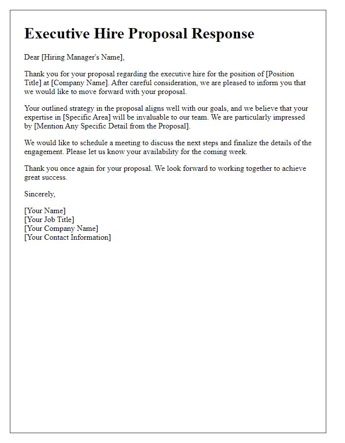 Letter template of executive hire proposal reply