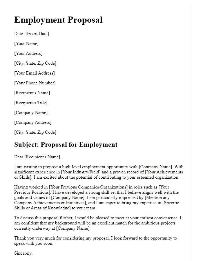 Letter template of high-level employment proposal