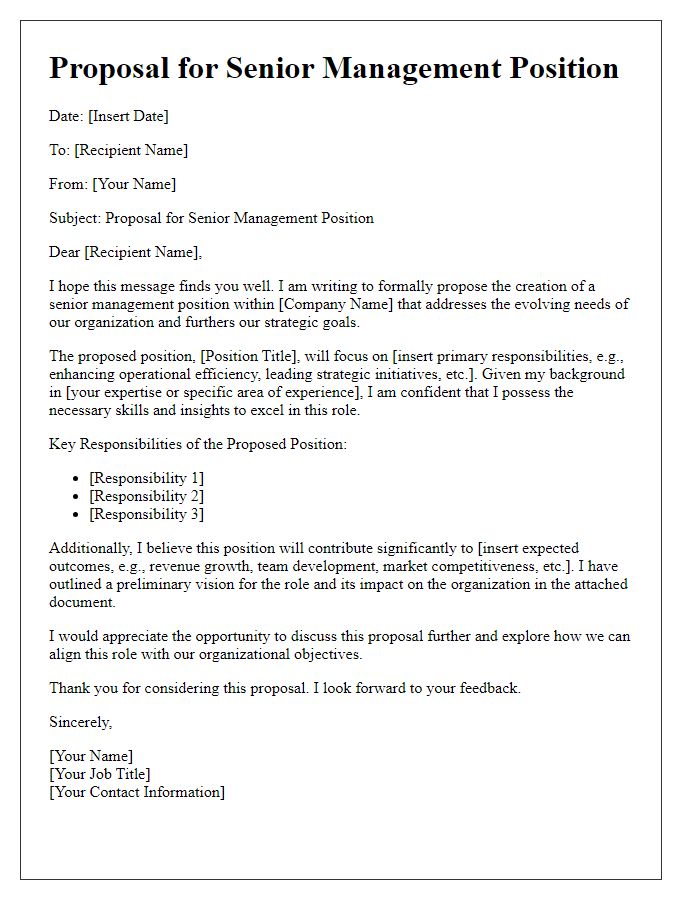 Letter template of senior management position proposal