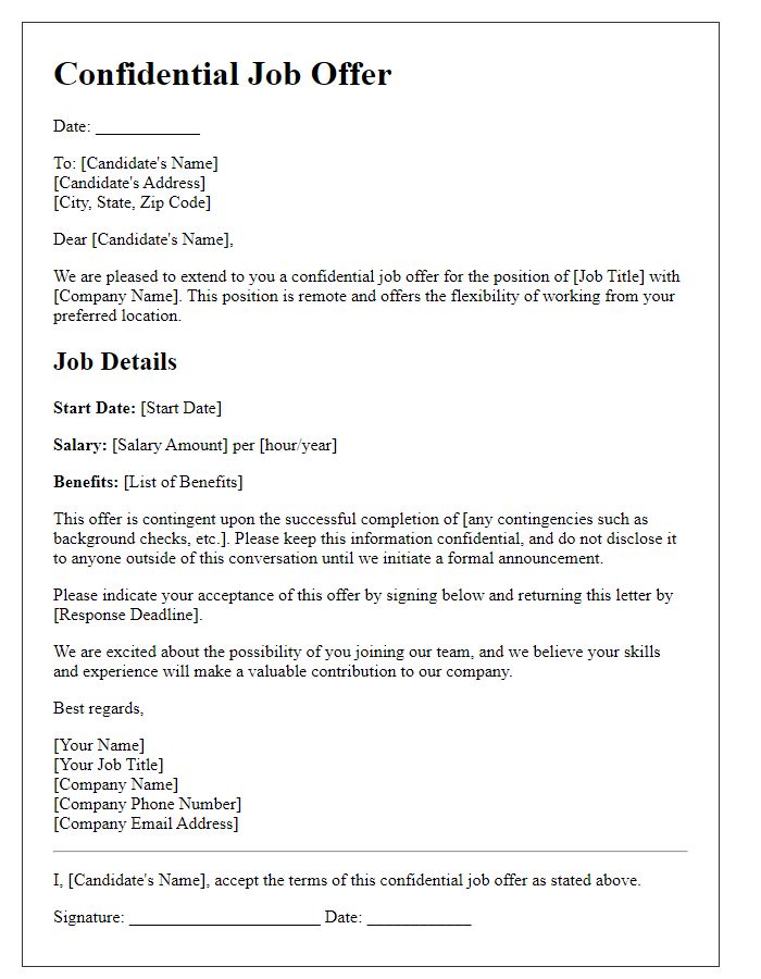 Letter template of confidential job offer for remote work