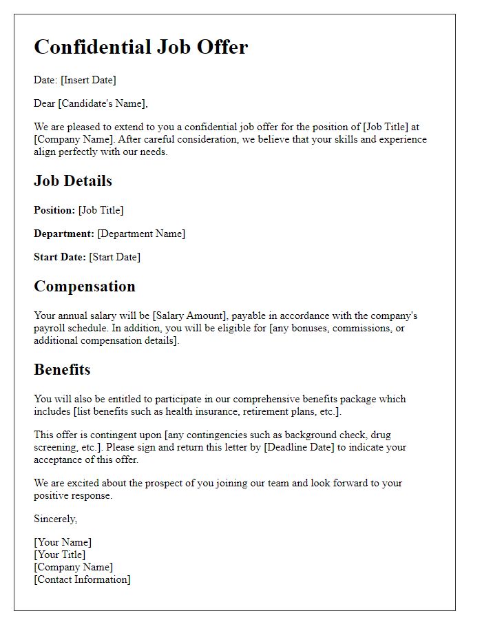 Letter template of confidential job offer with salary details