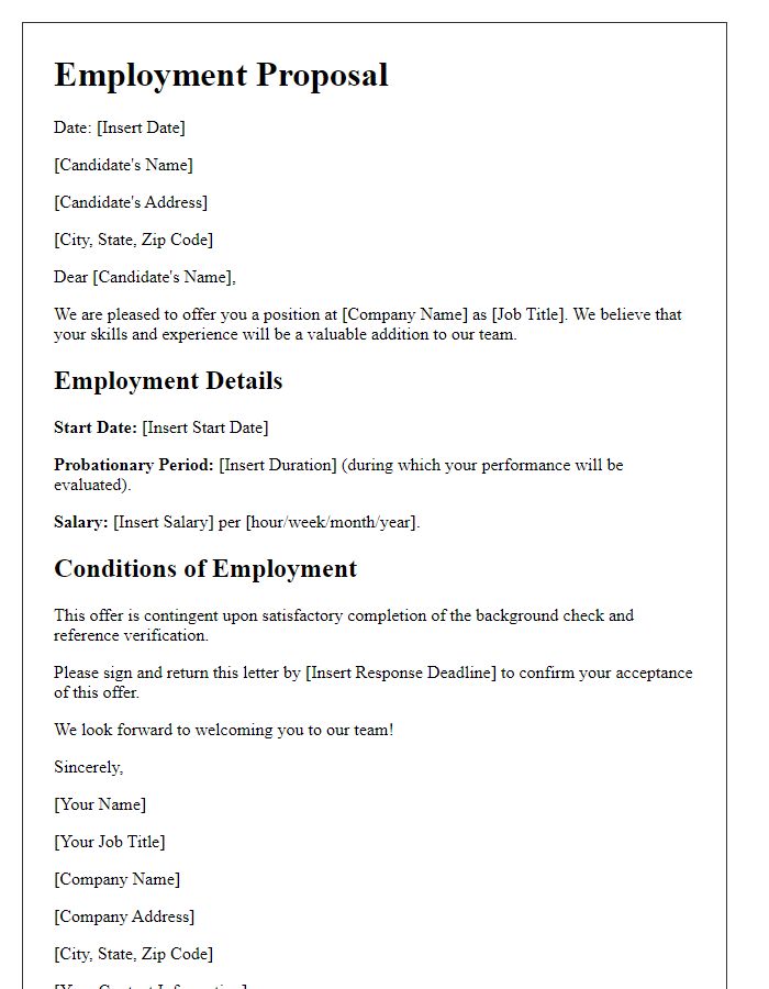 Letter template of employment proposal with probationary period.