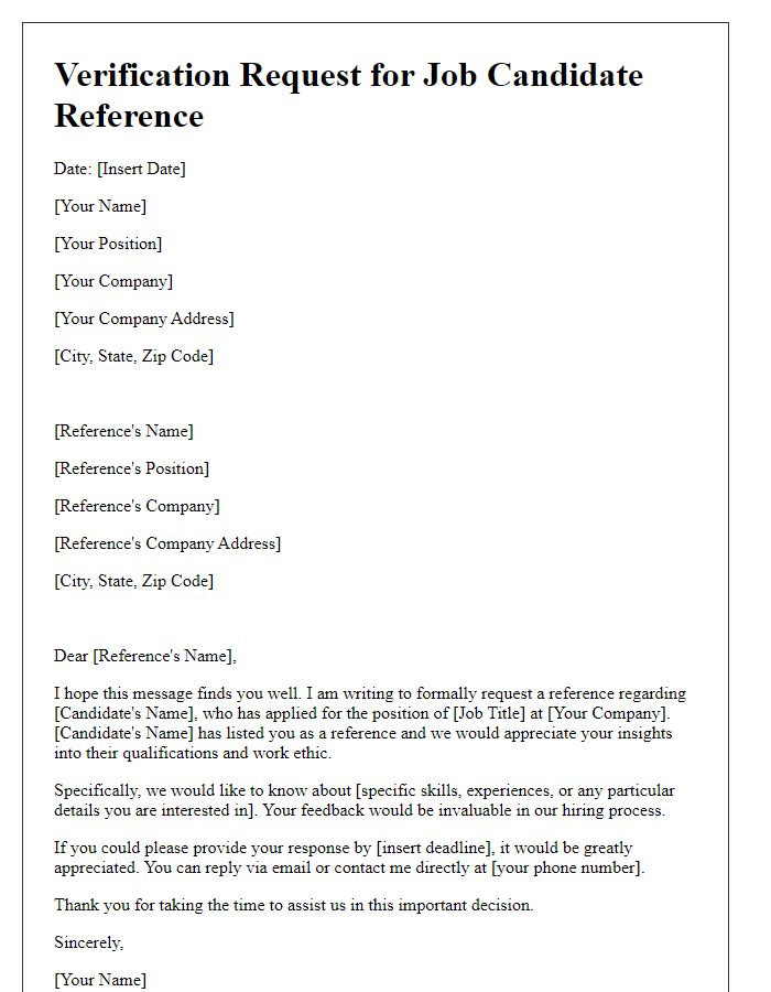 Letter template of verification request for job candidate reference