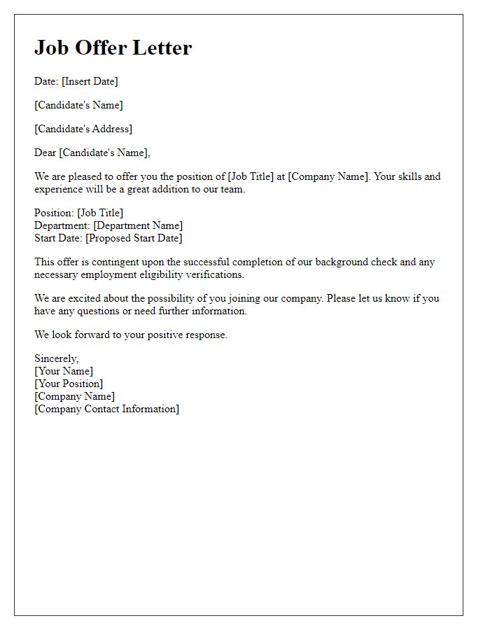 Letter template of introductory phase job offer